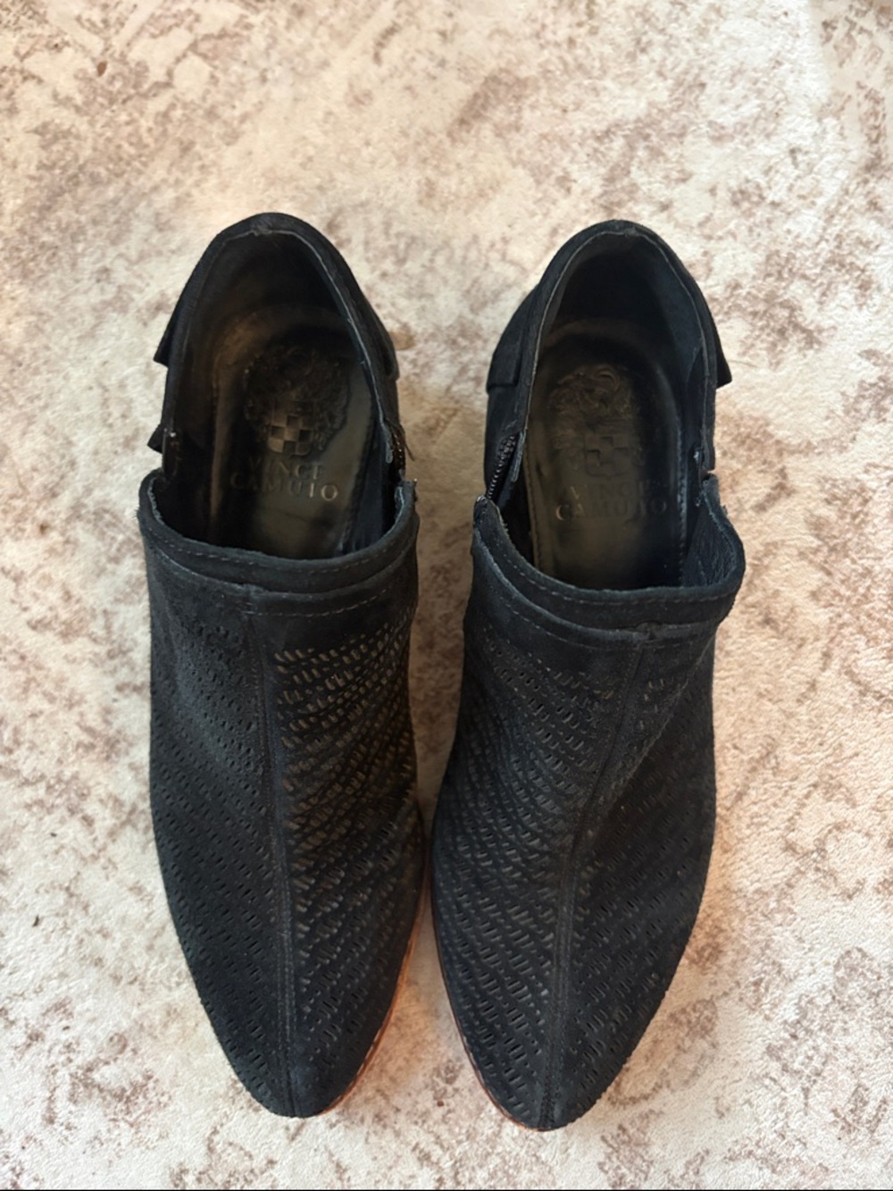 Vince Camuto Black Suede Perforated Ankle Booties